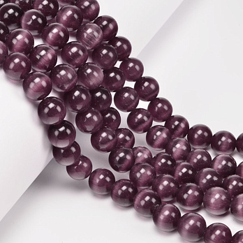 Намистини Котяче око, Синт. камінь, 10 мм, Бузкові, Круглі (BUS-054284)