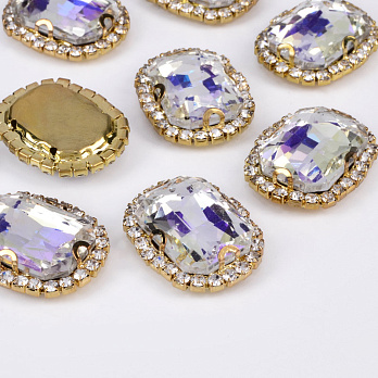 Шатон овальний 23,5х19 мм, Золото, Білий АВ (KAB-053037)