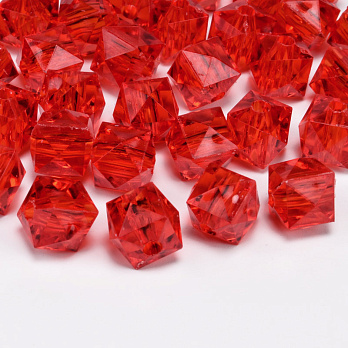 Намистини акрилові, Куб гранований, 10х8,5 мм, Червоні (BUS-054560)