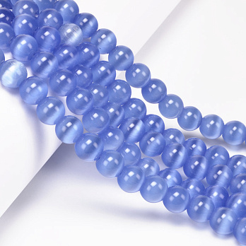 Бусины Кошачий глаз, Синт. камень, 10 мм, Голубые, Круглые (BUS-054249)