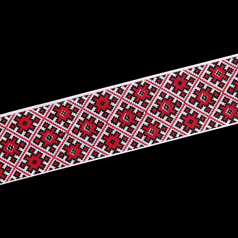 Репсова стрічка з малюнком Орнамент, 40 мм, Червона (LEN-054908)