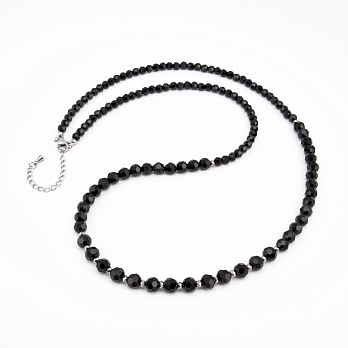 Кольє чорне, Намистини скляні, 59 см, Нерж сталь (BUS-058762)