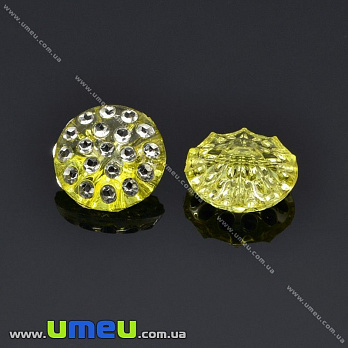 Гудзик пластиковий на полуніжці Круглий «Стразовий ефект», 13 мм, Жовтий (PUG-012864)