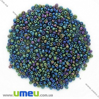 Бісер китайський середній, 8/0, Ірис синій перламутровий, 3 мм (BIS-007979)