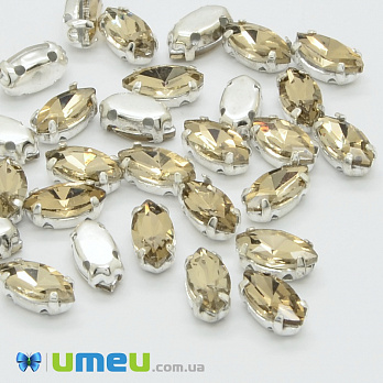 Шатон лодочка 12х6 мм, Темное серебро, Бежевый (KAB-040687)