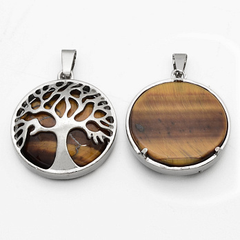 Підвіска мет. Дерево з кабош. із нат. каменю Тигрове око, Срібло, 31х28х8 мм (POD-054368)
