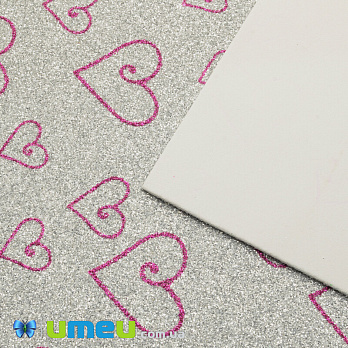 Фоаміран глітерний з малюнком Серця, 20х27 см, Сріблястий (FOM-042960)