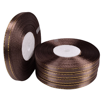 Атласна стрічка з люрексом, 6 мм, Коричнева (LEN-052863)