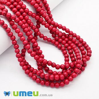 Намистини скляні Перли, 6 мм, Червоні глянсові, Круглі (BUS-048901)
