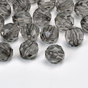 Намистини акрилові, Круглі грановані, 10 мм, Сірі (BUS-059886)