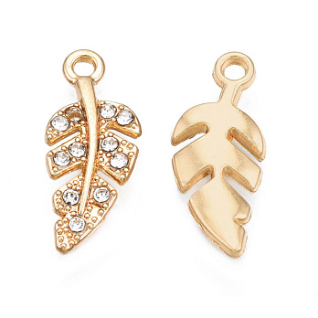 Подвеска метал. Листик со стразами, 23х8,5 мм, Золото (POD-054752)