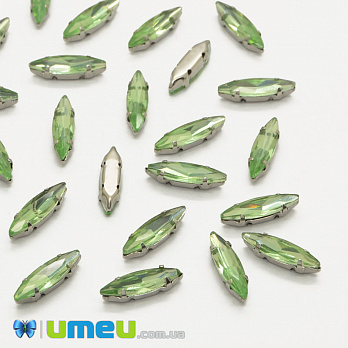 Шатон човник 15х4 мм, Темне срібло, Салатовий (KAB-040778)