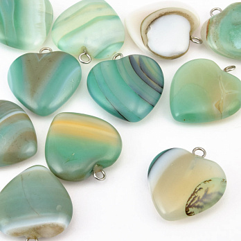 Подвеска Сердце, Натур. камень Агат зеленый, 20х20 мм (POD-058540)