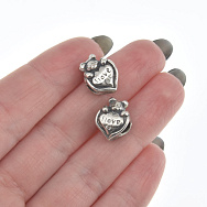 Бусины мет. Сердце с мишкой, 13х11х8 мм, Античное серебро (BUS-006461)