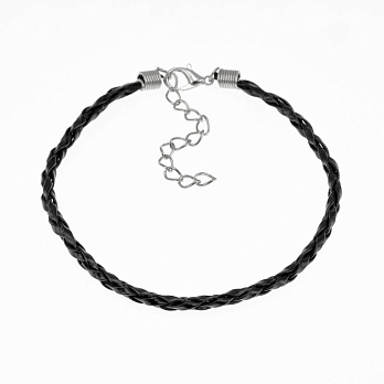 Основа для браслета плетенная (кожзам), Черная, 20 см, 3 мм (OSN-060513)