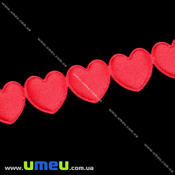 Тесьма тисненая Сердца, 16 мм, Красная, 1 м (LEN-012773)
