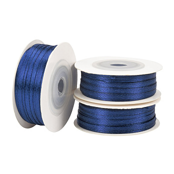 Атласная лента двухсторонняя, 3 мм, Синяя темная (LEN-061046)