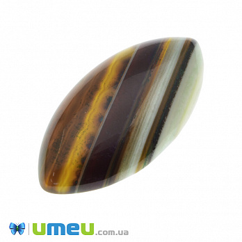 Кабошон нат. камінь Агат Бразильський коричнево-зелений, Човник, 40х20 мм (KAB-042772)