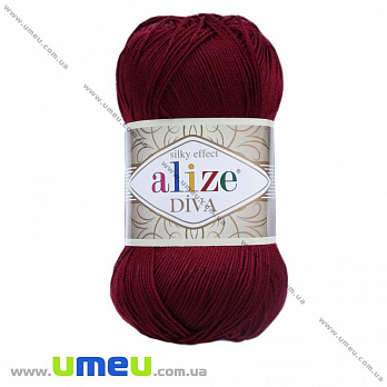 Пряжа Alize Diva 100 г, 350 м, Бордовая 57, 1 моток (YAR-029453)