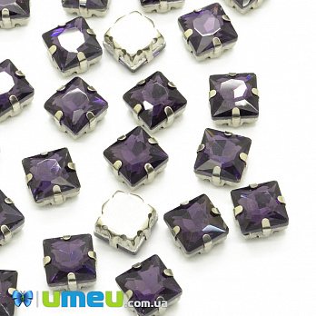 Шатон квадратний 8х8 мм, Темне срібло, Фіолетовий (KAB-040987)