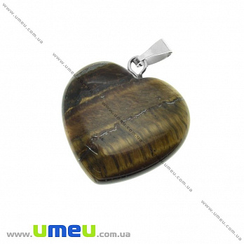 Подвеска Сердце из натурального камня, Тигровый глаз, 28х20 мм (POD-023904)