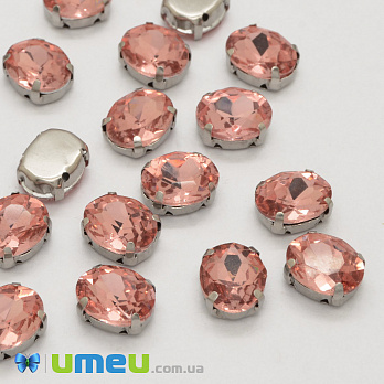 Шатон овальний 8х6 мм, Темне срібло, Персиковий (KAB-040617)