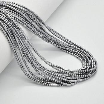 Намистини Гематит, Натур. камінь, 2х2, 1 мм, Циліндр, З покриттям, Сріблясті (BUS-051766)