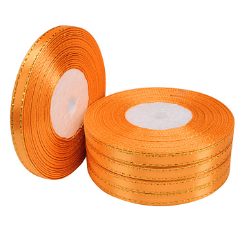 Атласная лента с люрексом, 6 мм, Оранжевая (LEN-052854)