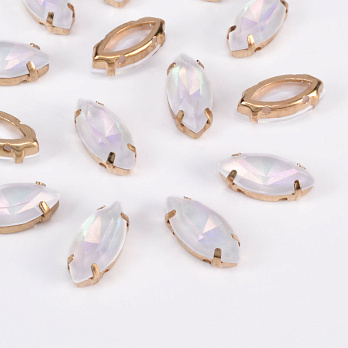 Шатон човник 15х7 мм, Золото, Білий (KAB-052946)