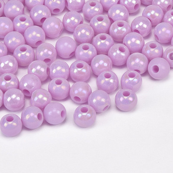 Намистини пластикові райдужні, Круглі, 6 мм, Бузкові (BUS-059522)