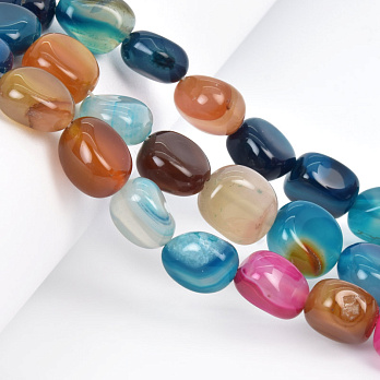 Намистини Агат різнокольоровий, Натур. камінь, 13-16 мм, 19 см (BUS-058137)