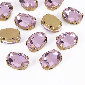 Шатон овальний 14х10 мм, Золото, Рожевий (KAB-052981)