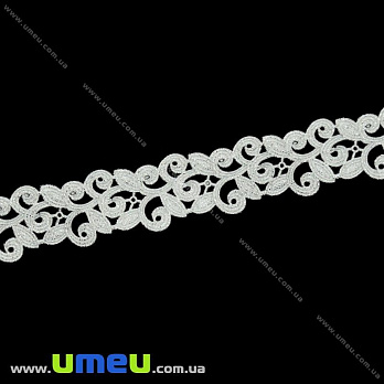 Тасьма тиснена Листочки, 20 мм, Срібляста (LEN-022619)