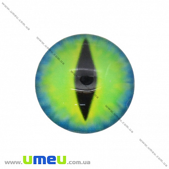 Кабошон скляний з принтом Око, 14 мм, Зелений, Круглий (KAB-037056)