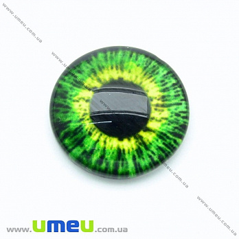 Кабошон скляний з принтом Око, 14 мм, Зелений, Круглий (KAB-015253)