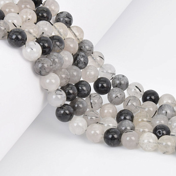 Намистини Кварц рутиловий, Натур. камінь, 8 мм, Круглі, 19 см (BUS-058021)