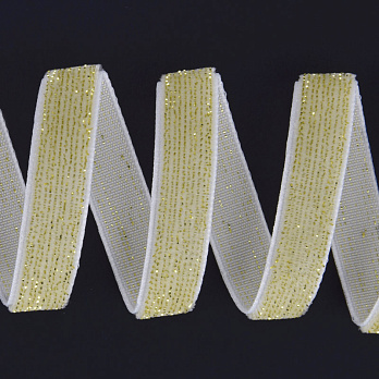 Лента бархатная с люрексом, 10 мм, Белая с золотом (LEN-061117)