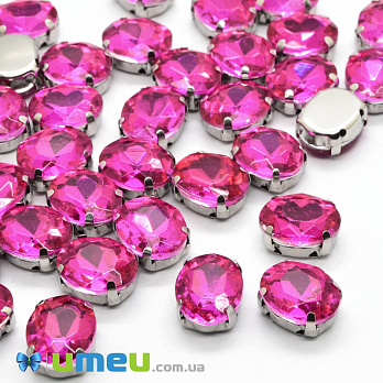 Шатон овальний 8х6 мм, Темне срібло, Малиновий (KAB-040622)