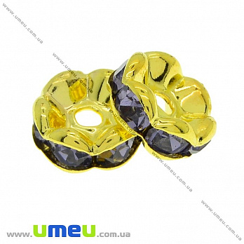 Розділювач 8 мм, Золото, Стрази скляні бузкові (OBN-011645)