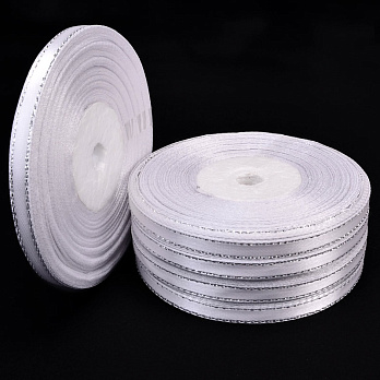 Атласная лента с люрексом, 6 мм, Белая с серебром (LEN-052845)