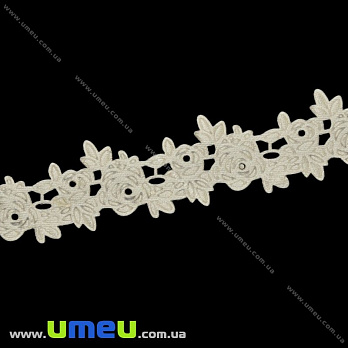 Тесьма тисненая Розочки, 20 мм, Кремовая (LEN-025666)