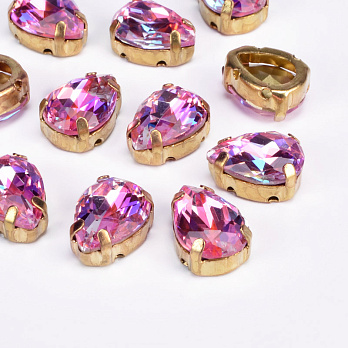 Шатон капля К9, 14х10 мм, Золото, Розовый (KAB-053056)