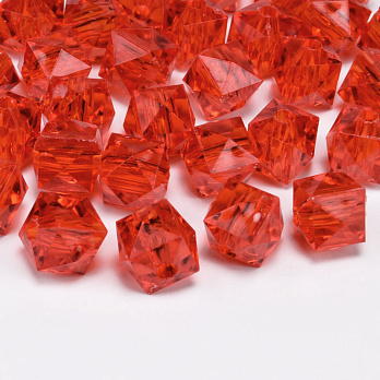 Намистини акрилові, Куб гранований, 10х8,5 мм, Червоні (BUS-059900)