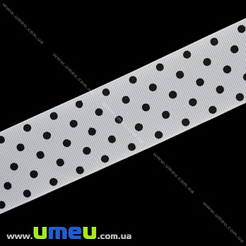 Репсовая лента в горошек, 40 мм, Белая (LEN-016682)