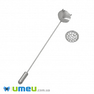 Основа для брошки із заглушкою, З ситечком 12 мм, 82х13 мм, Світле срібло (OSN-049518)