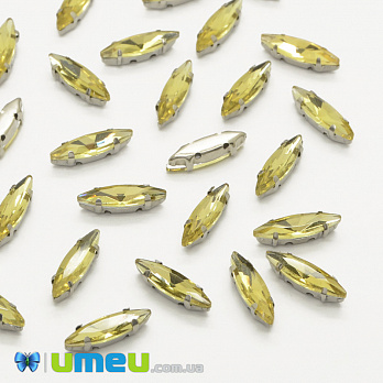 Шатон човник 15х4 мм, Темне срібло, Жовтий (KAB-040776)