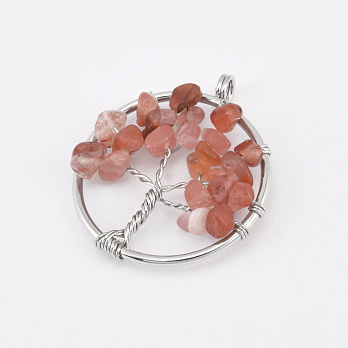 Підвіска Дерево, Натур. камінь Агат червоний, 35х29 мм, Темне срібло (POD-058567)