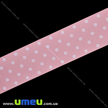 Репсовая лента в горошек, 40 мм, Розовая (LEN-016685)