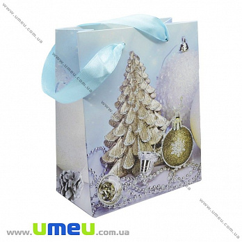 Подарочный пакет Новогодний, 17х14х7 см, Голубой (UPK-023366)