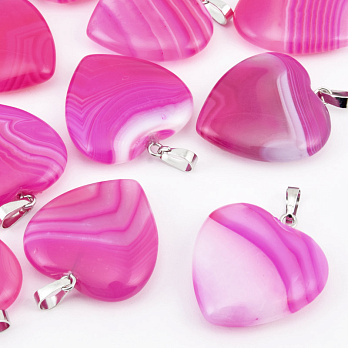 Підвіска Серце, Натур. камінь Агат рожевий, 25х25 мм (POD-058550)